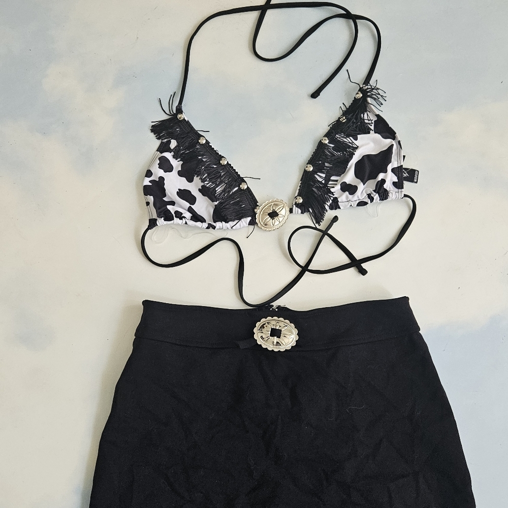 Black Fringe Skirt Cowgirl Set Halloween Costume Set Nashville - Picture 4 of 11